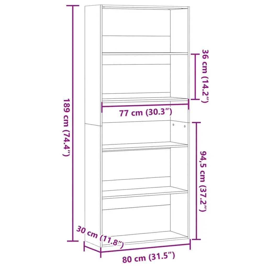 Book Cabinet Engineered Wood 80x30x189cm Black