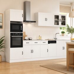7 Piece Kitchen Cabinet Set White Storage Furniture Engineered Wood Adjustable