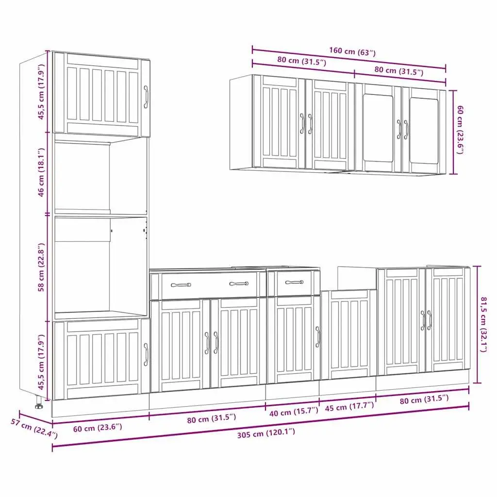 7 Piece Kitchen Cabinet Set in White