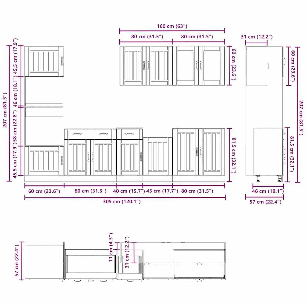 7 Piece Kitchen Cabinet Set in White