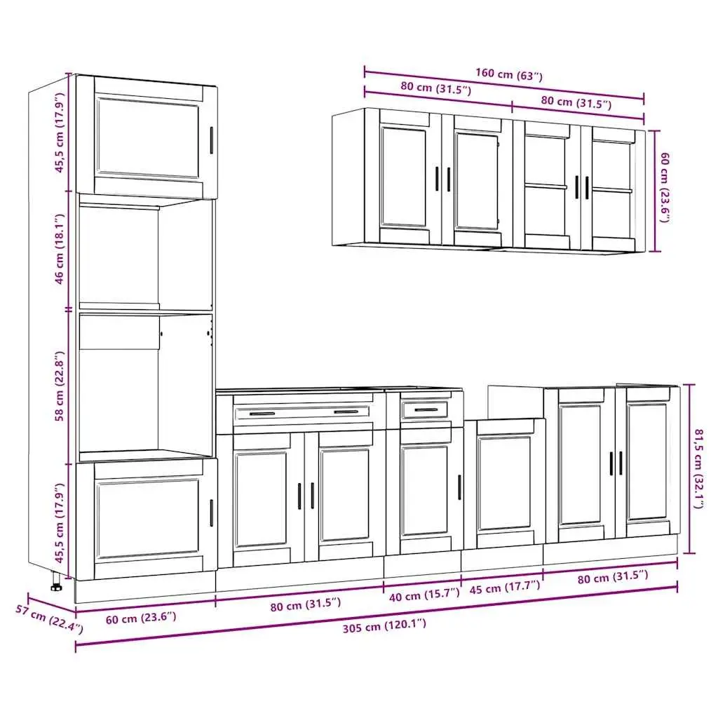 7 Piece White Kitchen Cabinet Set for Storage