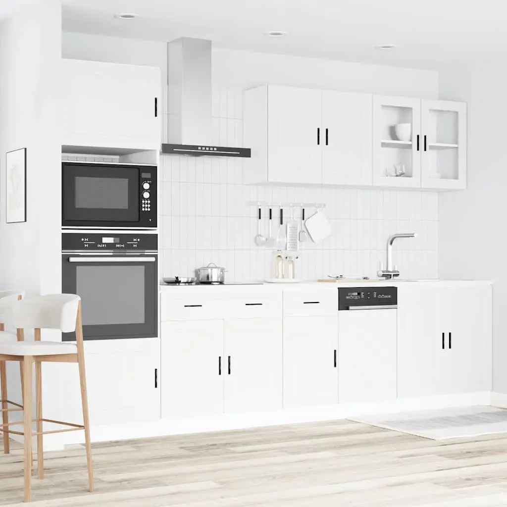 7 Piece White Kitchen Cabinet Set for Storage
