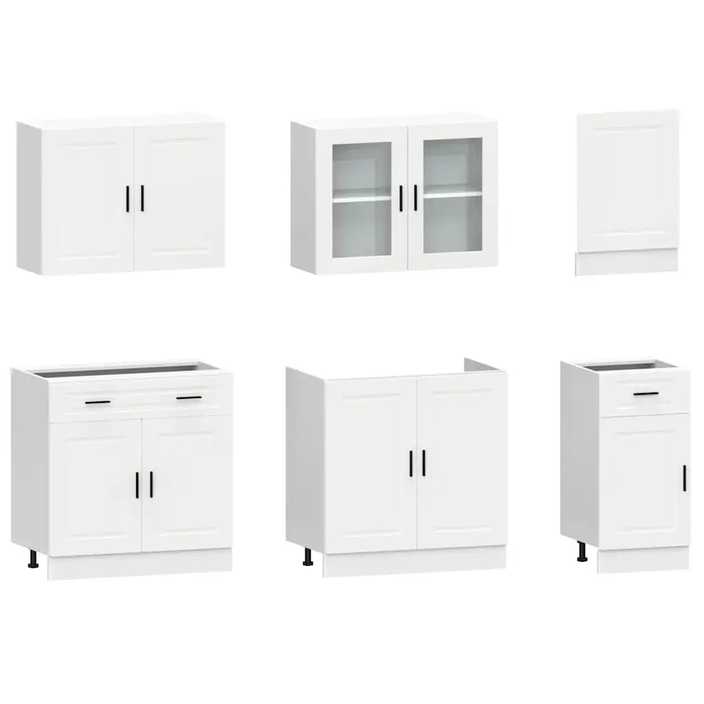 7 Piece White Kitchen Cabinet Set for Storage