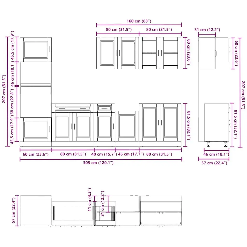 7 Piece White Kitchen Cabinet Set for Storage