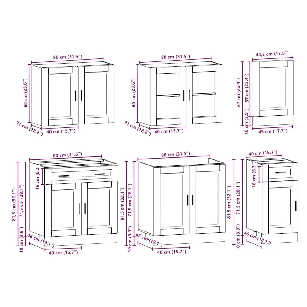 7 Piece White Kitchen Cabinet Set for Storage