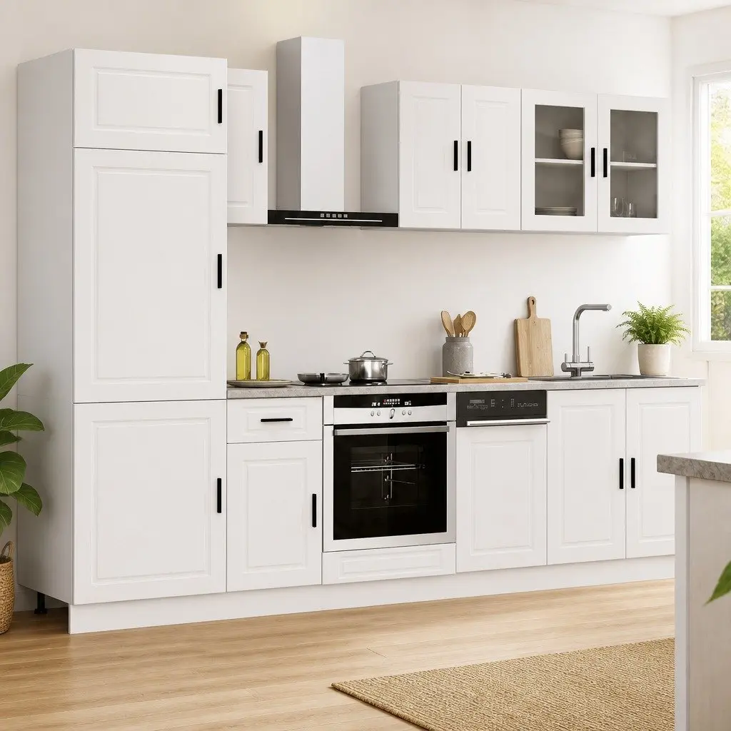Kitchen Cabinet Set Engineered Wood 8 Piece White