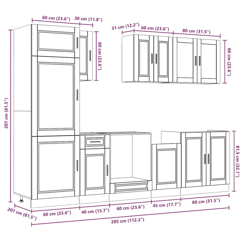 Kitchen Cabinet Set Engineered Wood 8 Piece White