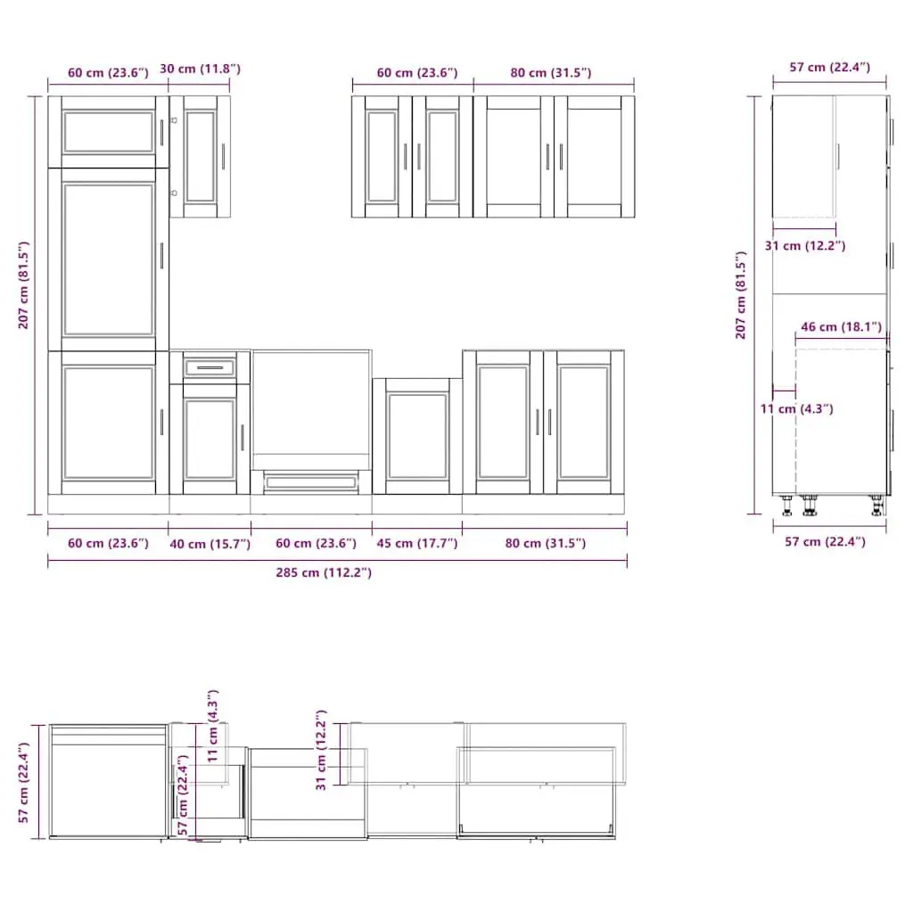 Kitchen Cabinet Set Engineered Wood 8 Piece White