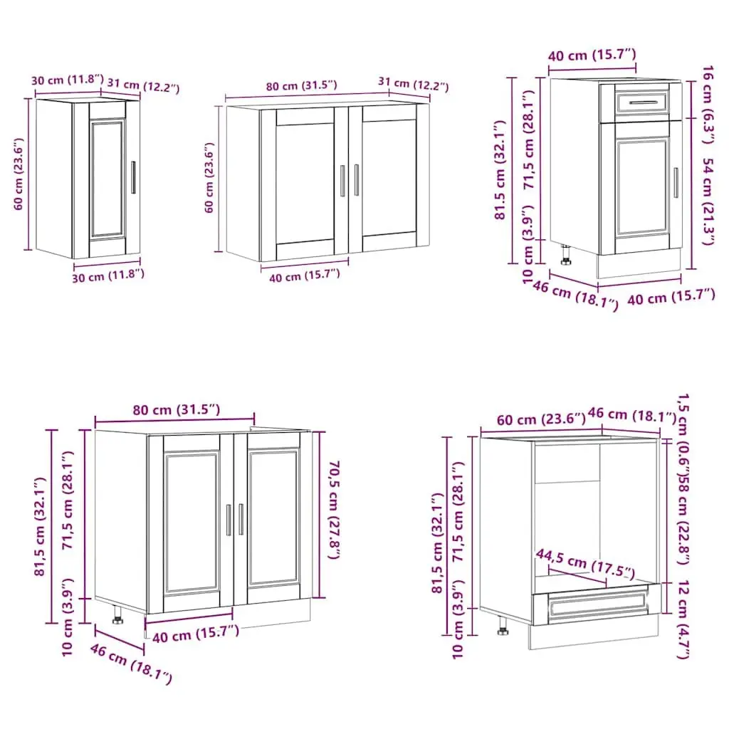 Kitchen Cabinet Set Engineered Wood 8 Piece White