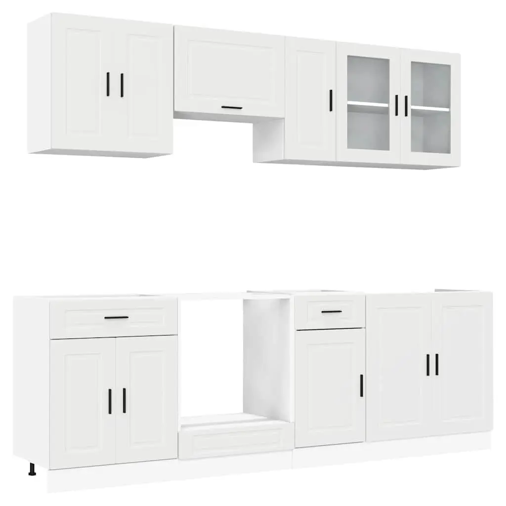 8-Piece White Engineered Wood Kitchen Cabinet Set