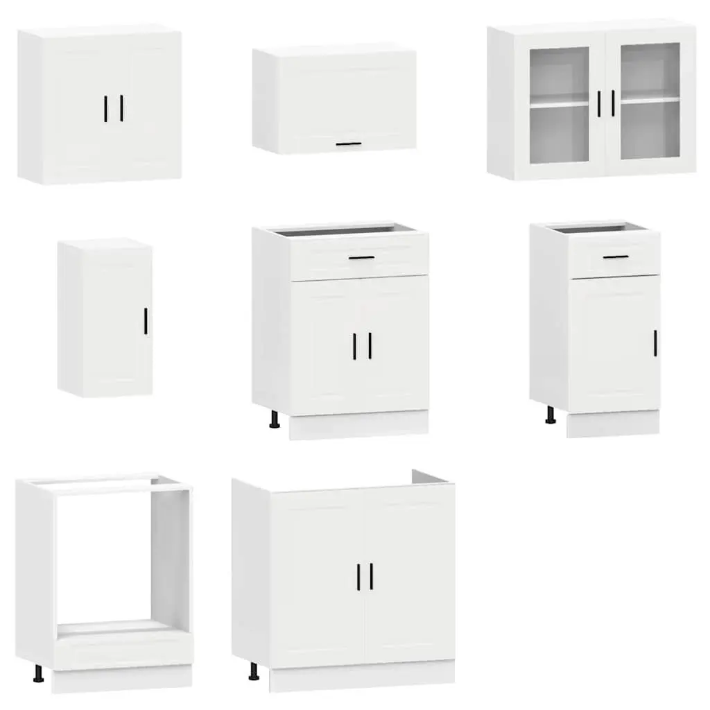 8-Piece White Engineered Wood Kitchen Cabinet Set