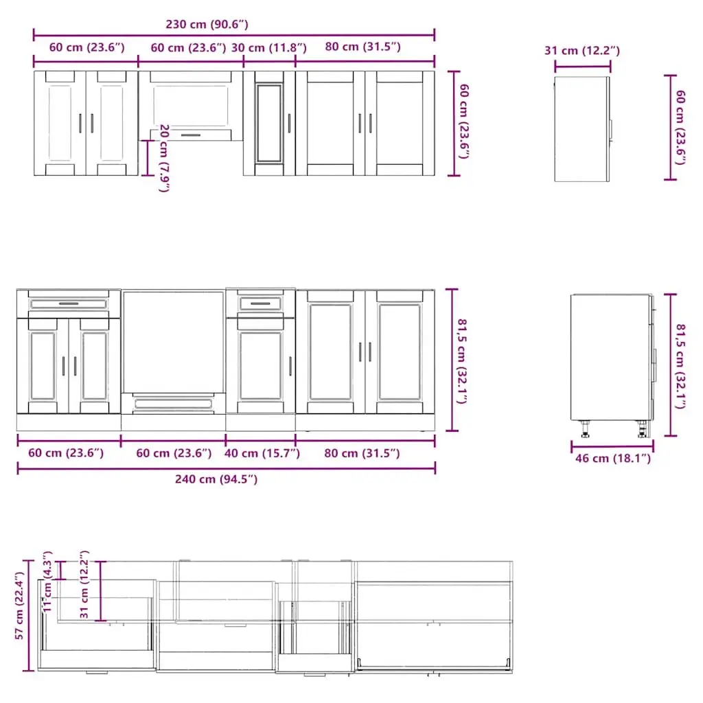 8-Piece White Engineered Wood Kitchen Cabinet Set