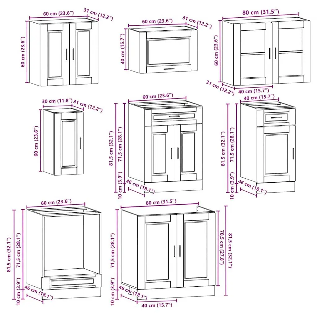 8-Piece White Engineered Wood Kitchen Cabinet Set