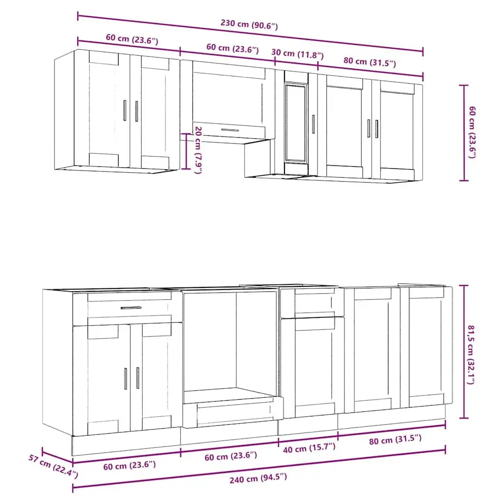 8-Piece White Engineered Wood Kitchen Cabinet Set