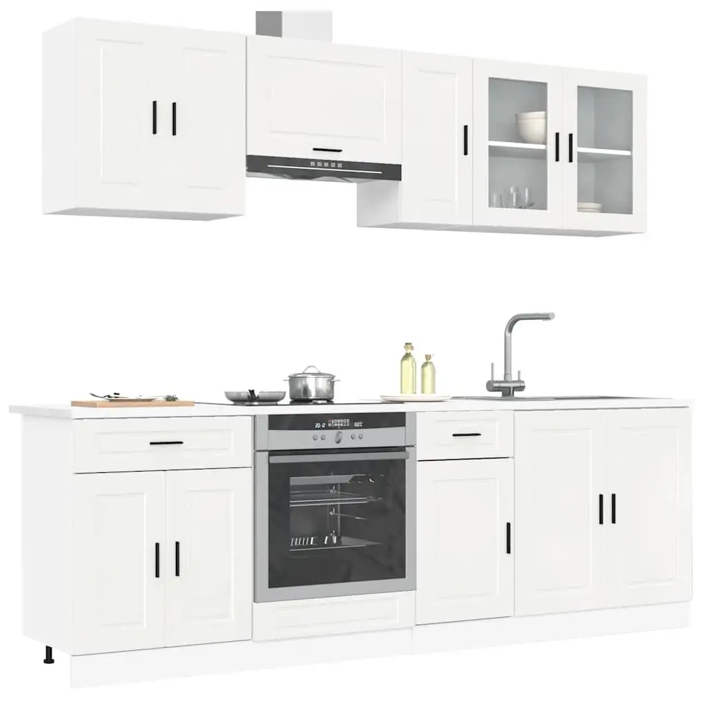8 Piece Kitchen Cabinet Set Engineered Wood White High Gloss Storage Cupboard