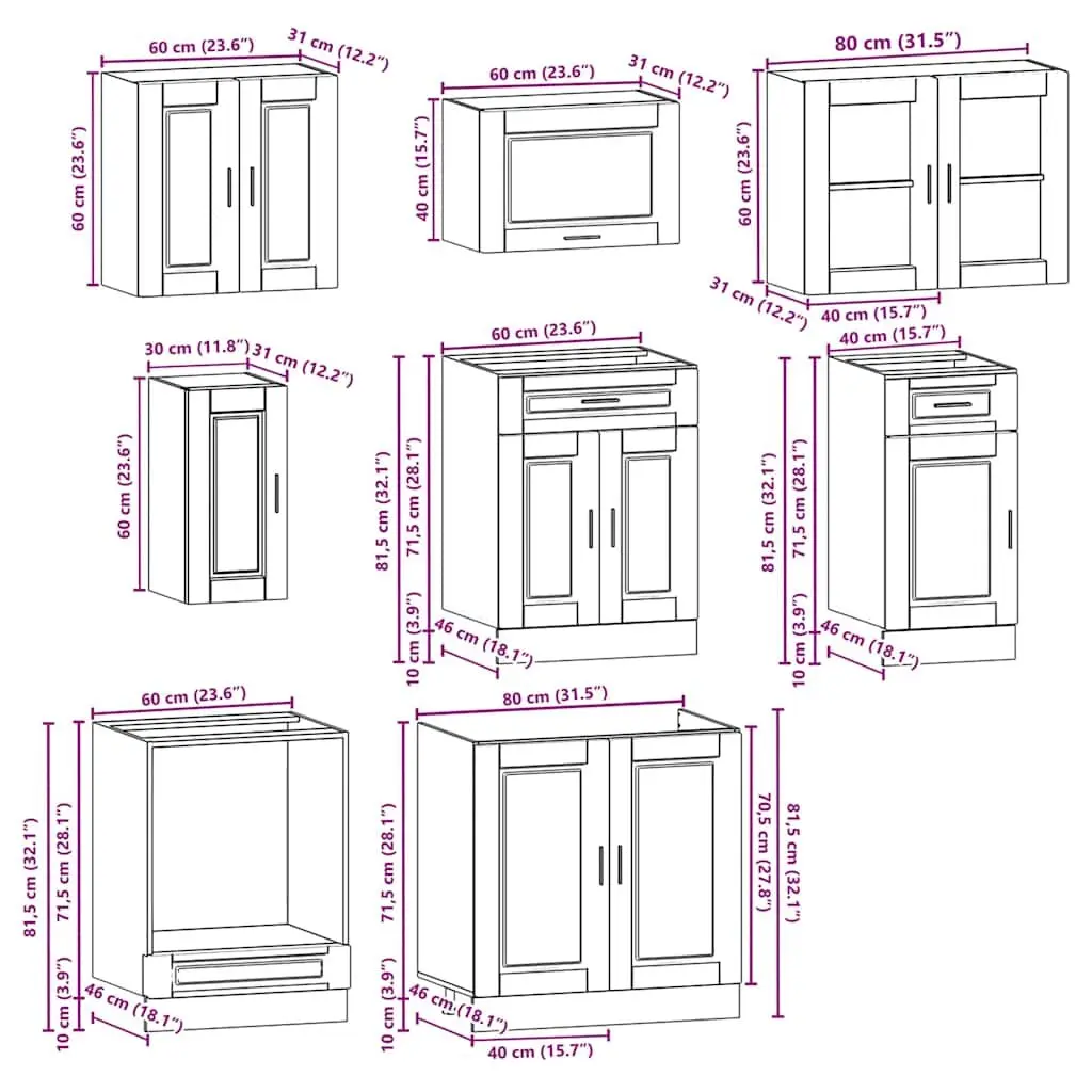 8 Piece Kitchen Cabinet Set Engineered Wood White High Gloss Storage Cupboard