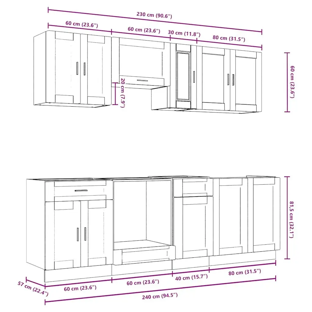 8 Piece Kitchen Cabinet Set Engineered Wood White High Gloss Storage Cupboard