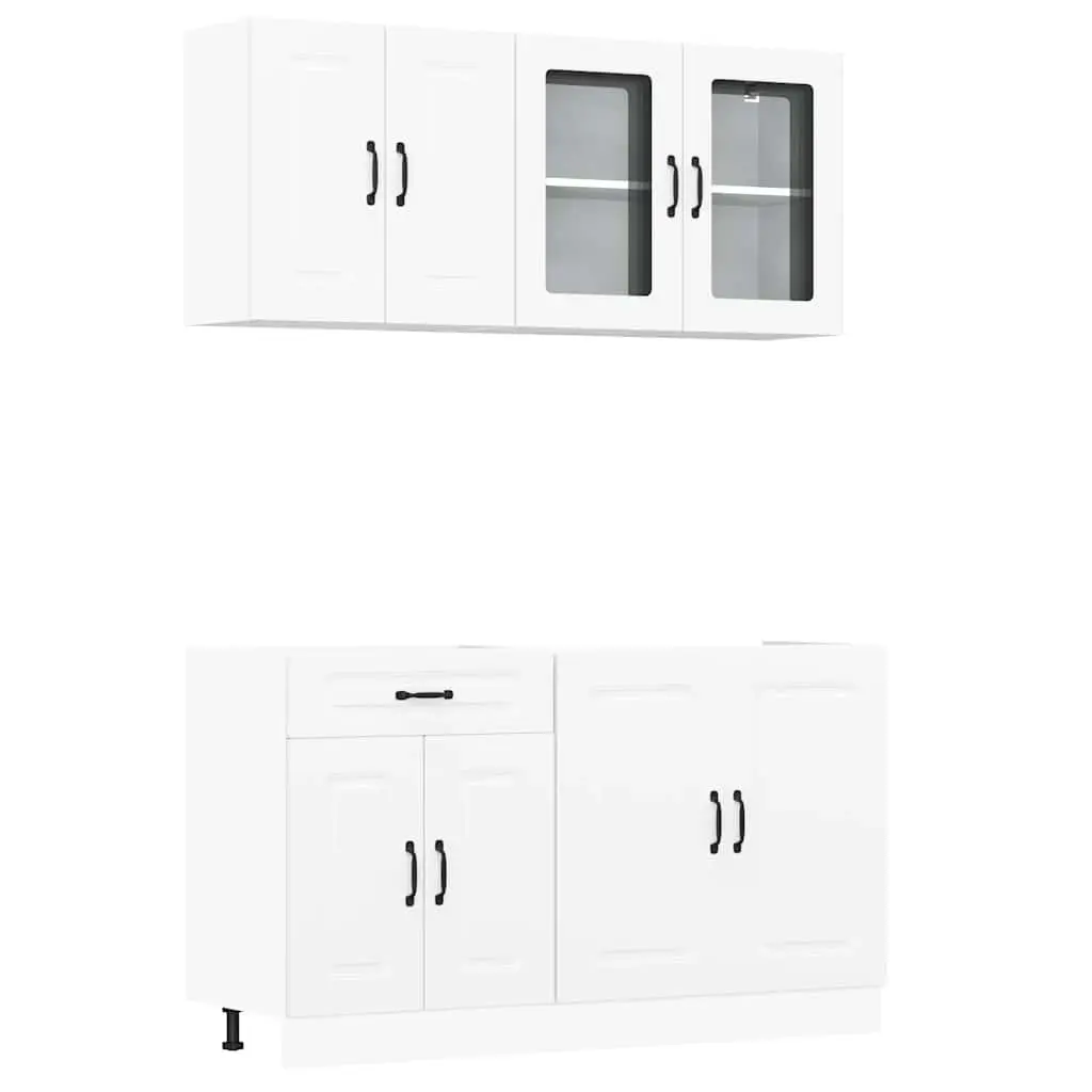 4-Piece White Engineered Wood Kitchen Cabinet Set