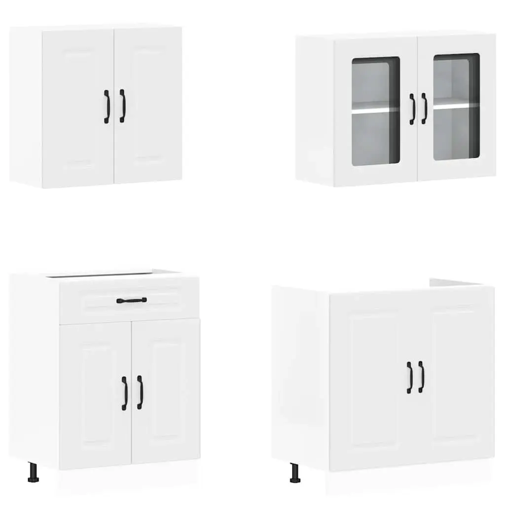 4-Piece White Engineered Wood Kitchen Cabinet Set