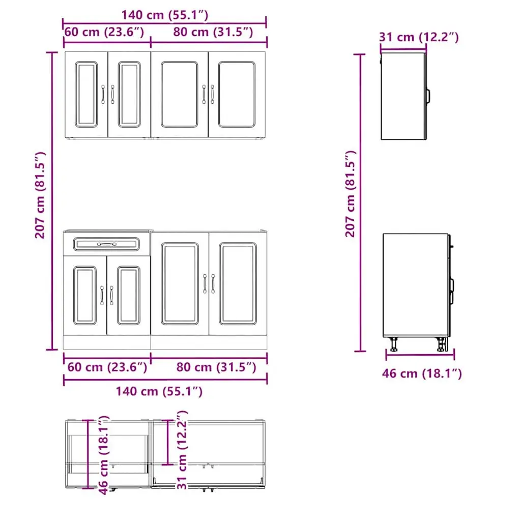 4-Piece White Engineered Wood Kitchen Cabinet Set