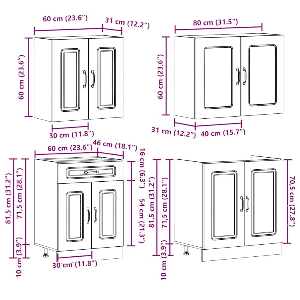 4-Piece White Engineered Wood Kitchen Cabinet Set