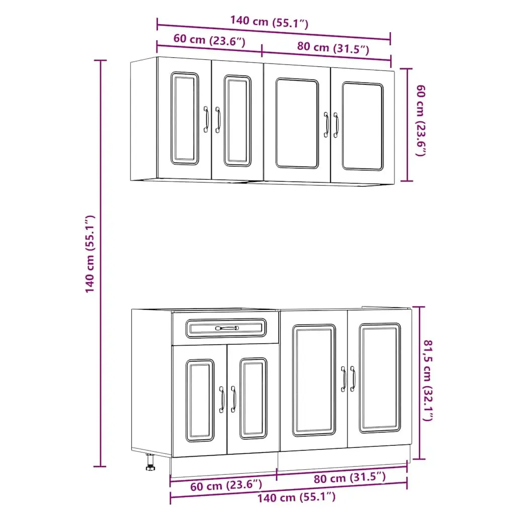 4-Piece White Engineered Wood Kitchen Cabinet Set