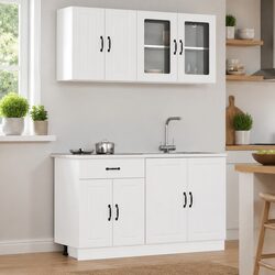 Elegant 4-Piece White Kitchen Cabinet Set with Storage