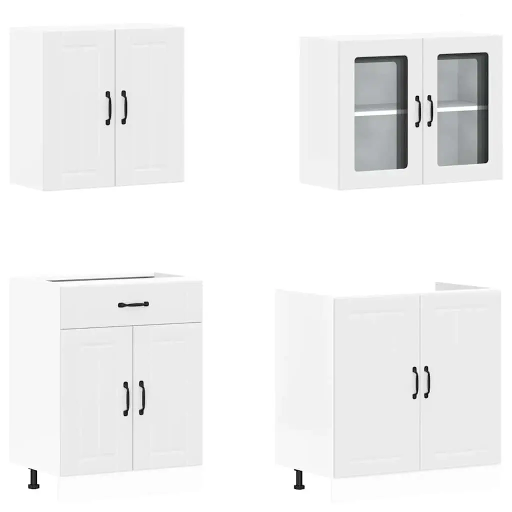 4-Piece White Kitchen Cabinet Set with Storage