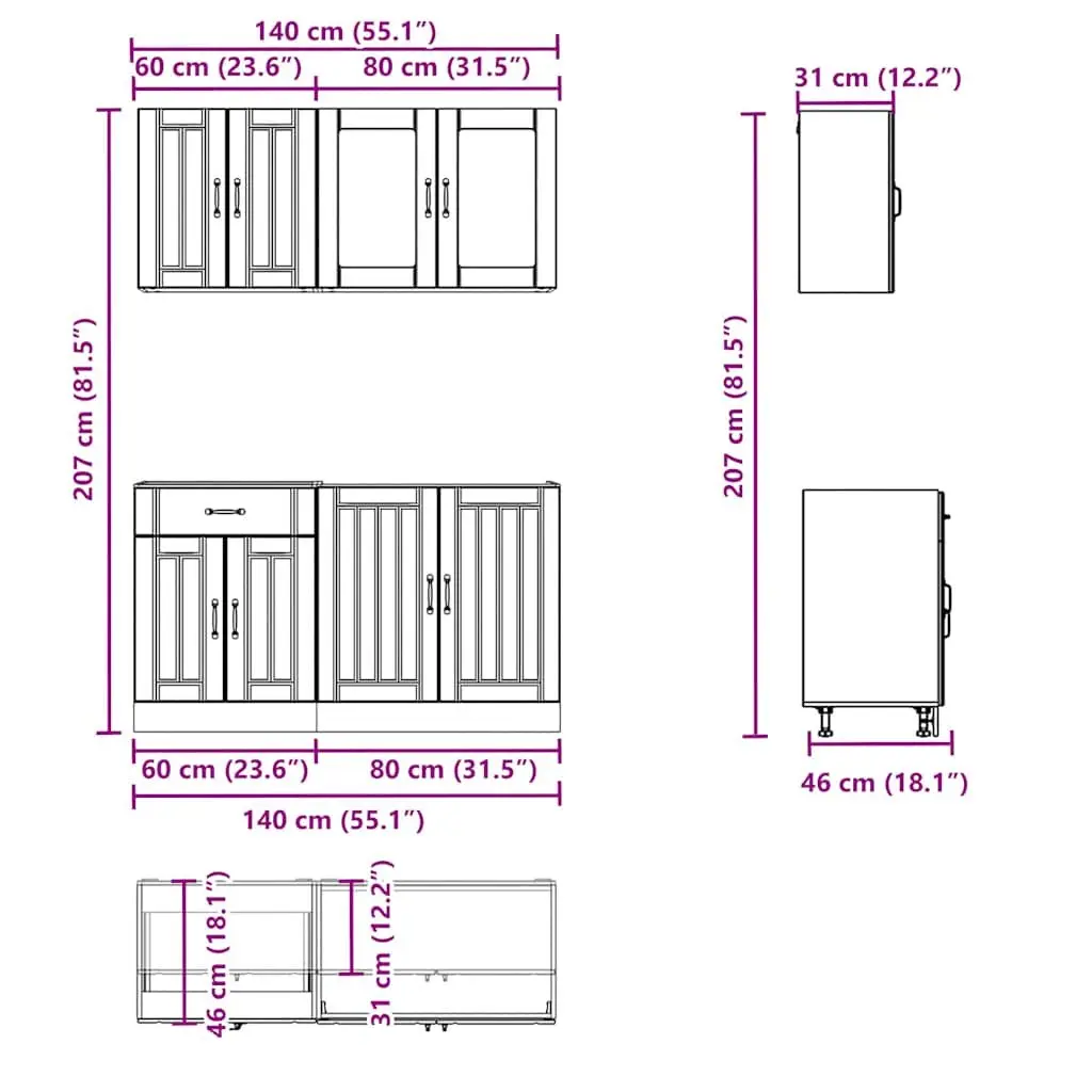 4-Piece White Kitchen Cabinet Set with Storage