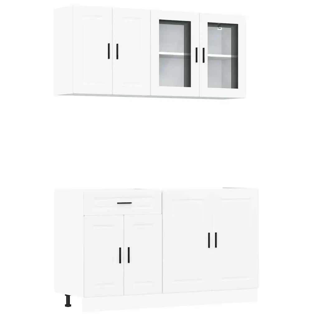 4-Piece White Kitchen Cabinet Set with Adjustable Feet