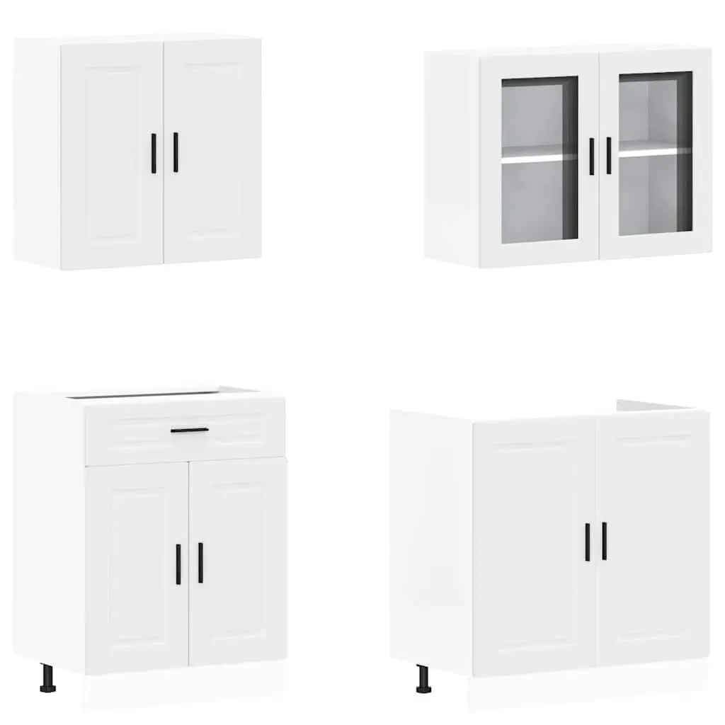 4-Piece White Kitchen Cabinet Set with Adjustable Feet