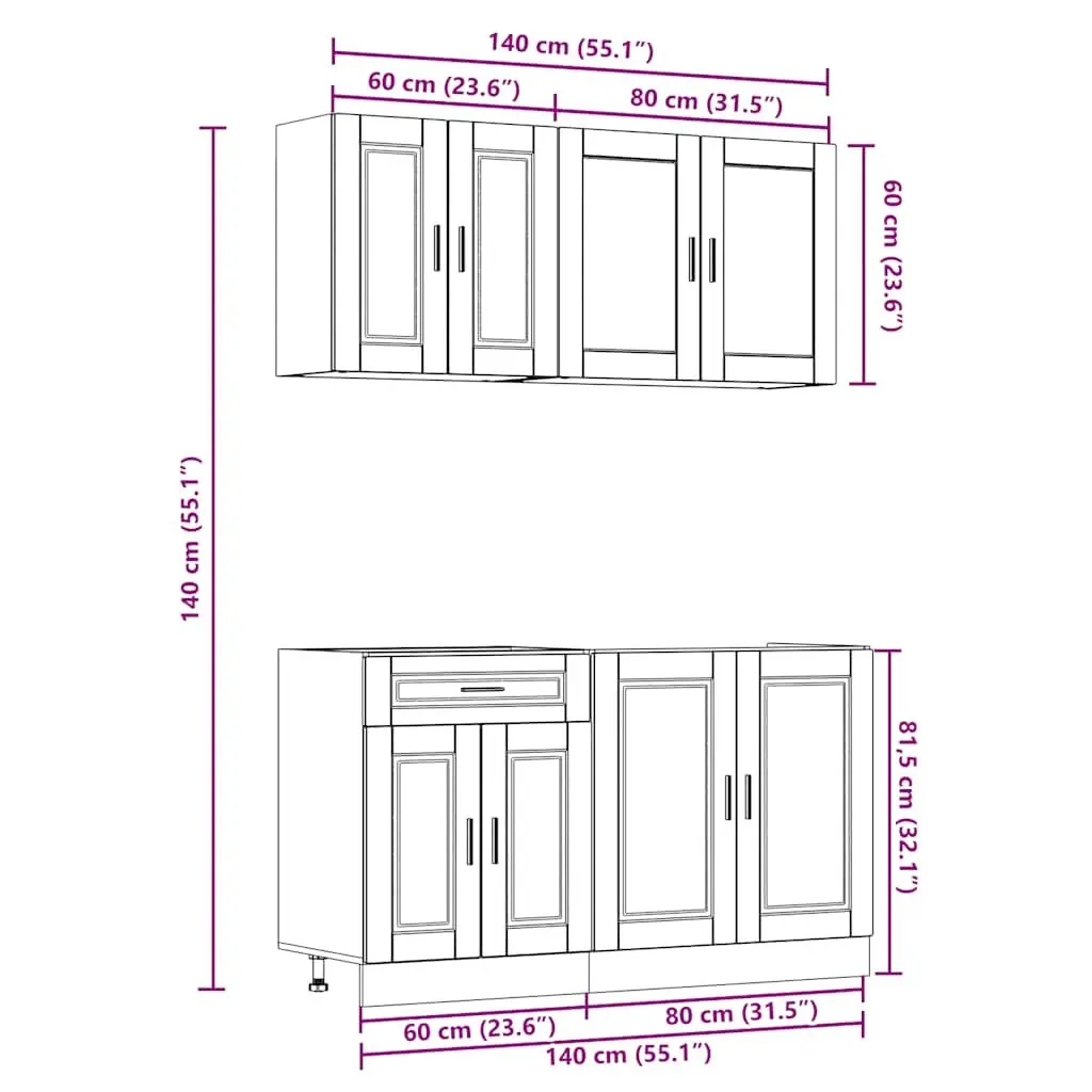4-Piece White Kitchen Cabinet Set with Adjustable Feet