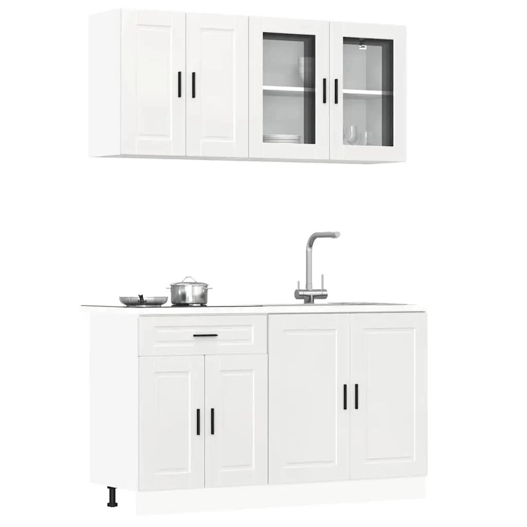 4 Piece Kitchen Cabinet Set Engineered Wood White High Gloss