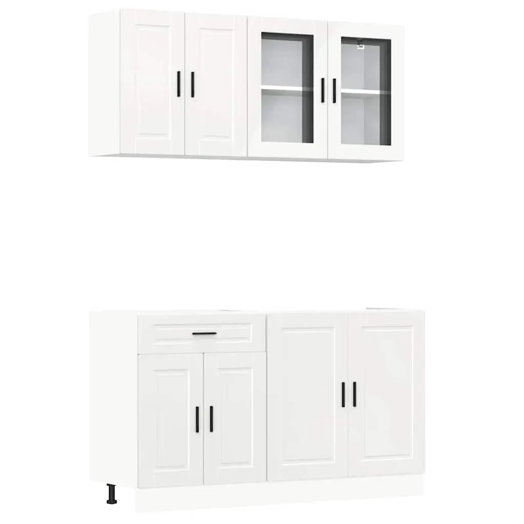 4 Piece Kitchen Cabinet Set Engineered Wood White High Gloss