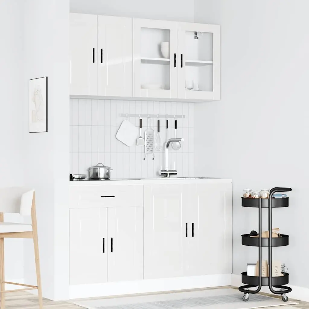 4 Piece Kitchen Cabinet Set Engineered Wood White High Gloss