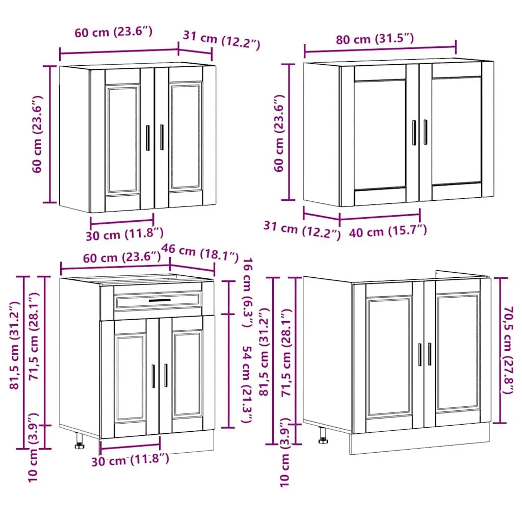4 Piece Kitchen Cabinet Set Engineered Wood White High Gloss