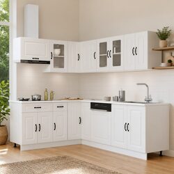 Kitchen Cabinet Set 11 Piece White Storage Engineered Wood Adjustable Feet
