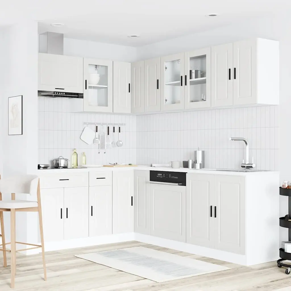 Kitchen Cabinet Set Engineered Wood 11 Piece White