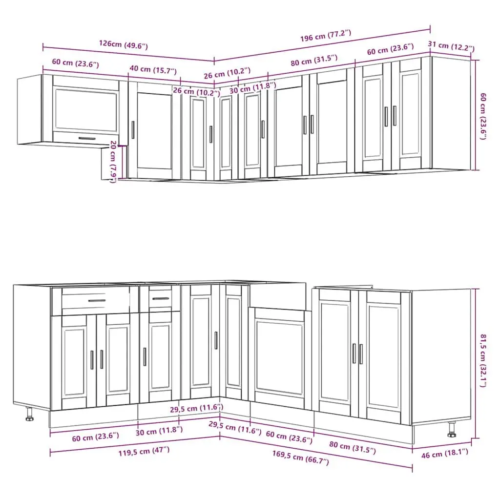Kitchen Cabinet Set Engineered Wood 11 Piece White