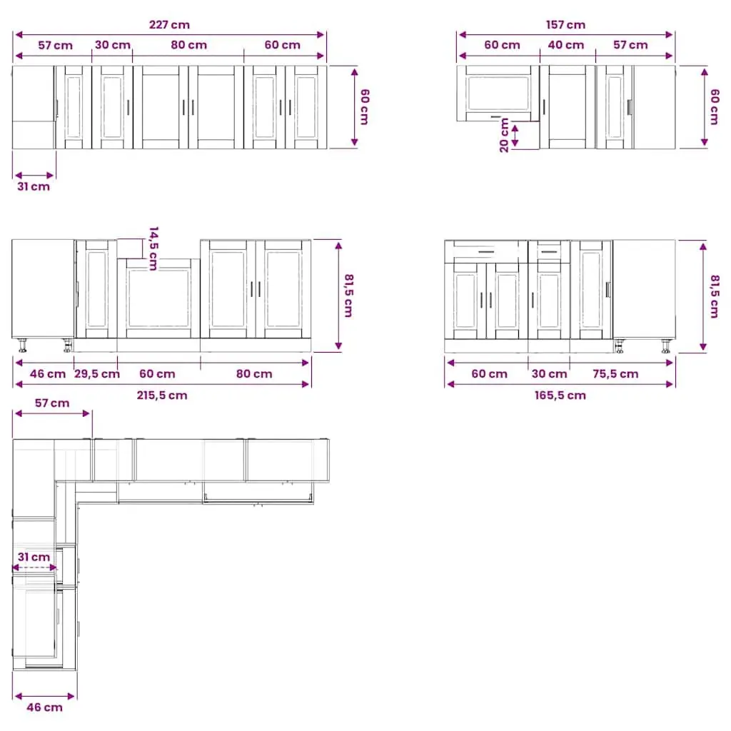 Kitchen Cabinet Set Engineered Wood 11 Piece White