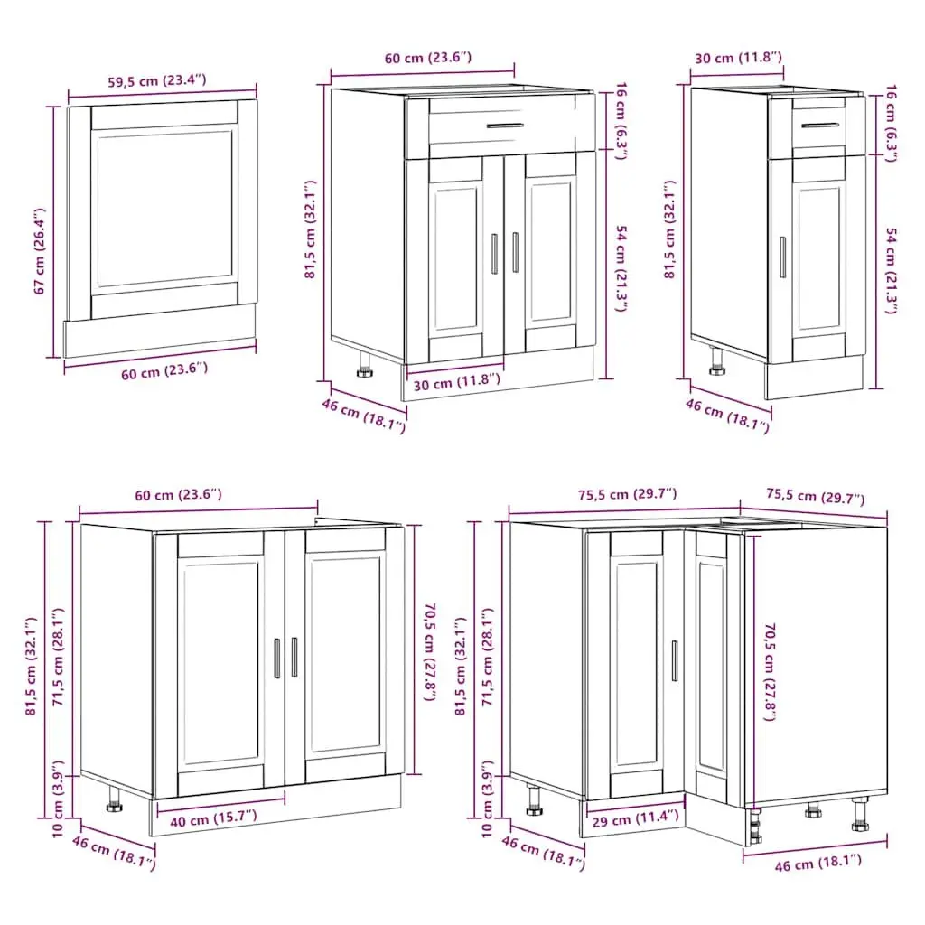 Kitchen Cabinet Set Engineered Wood 11 Piece White