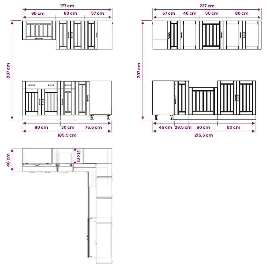 11 Piece White Kitchen Cabinet Set for Storage