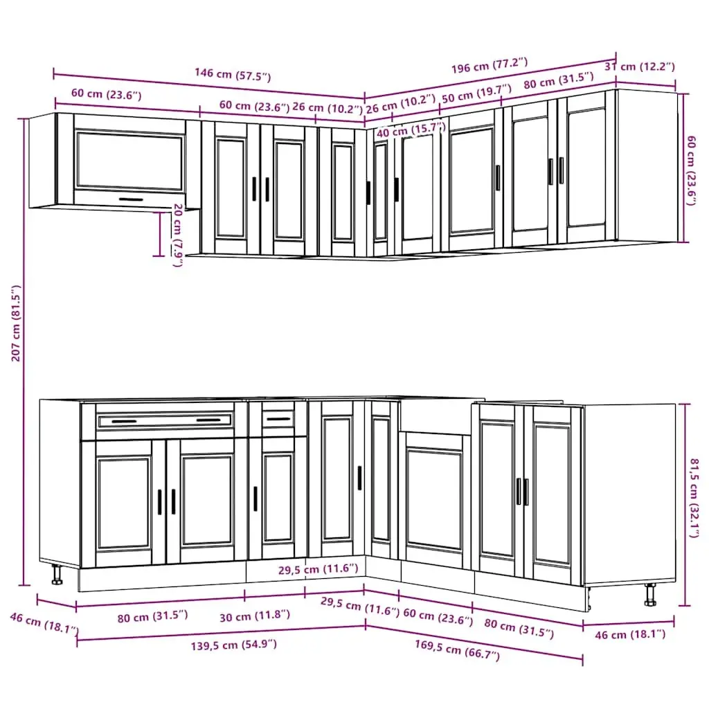 11 Piece White Kitchen Cabinet Set for Storage