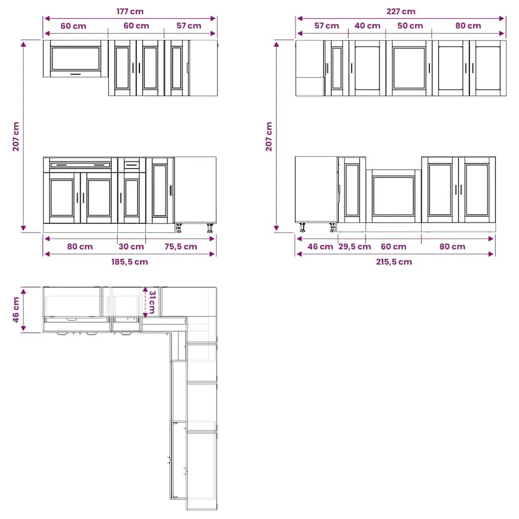 11 Piece White Kitchen Cabinet Set for Storage