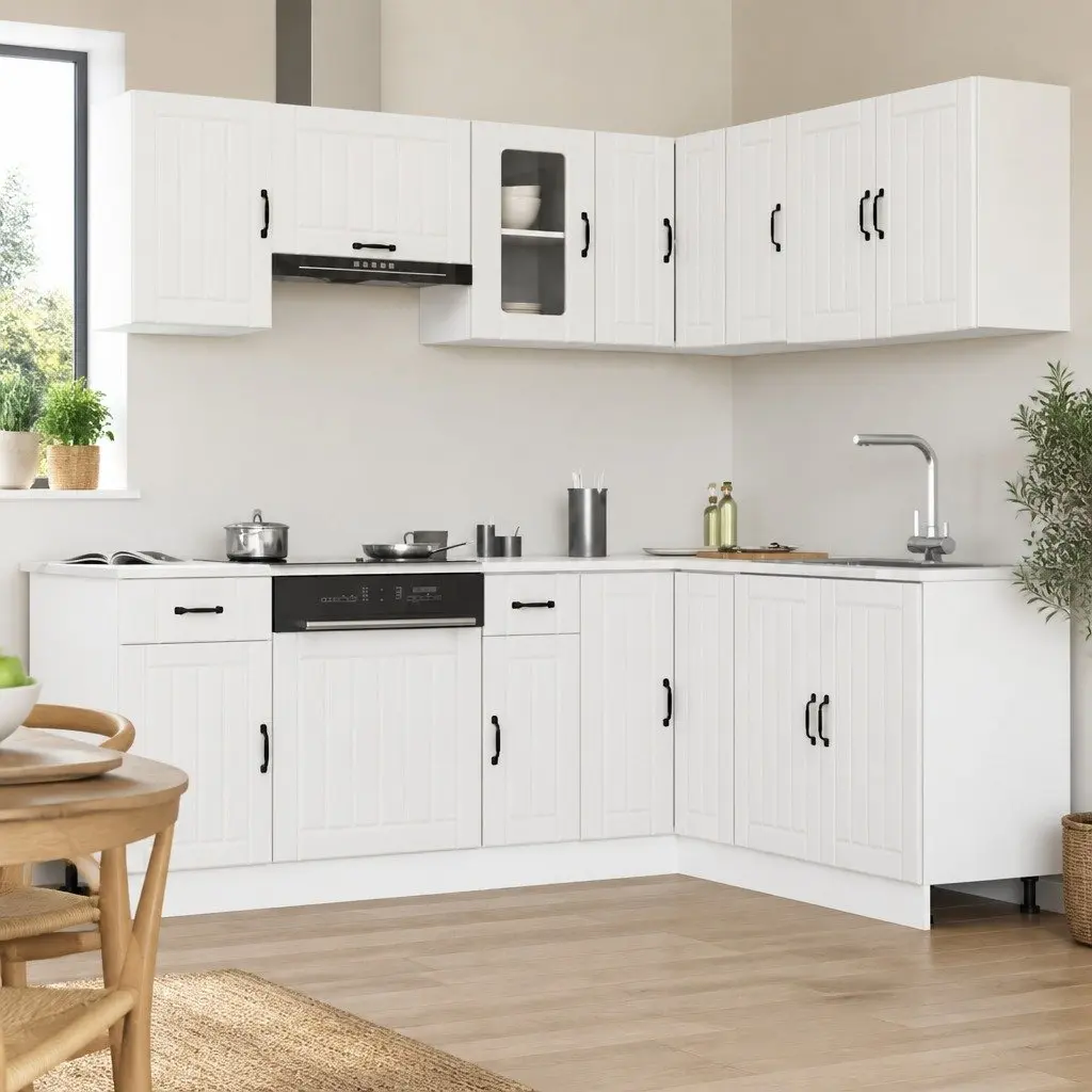 Kitchen Cabinet Set 11 Piece White Storage Furniture Engineered Wood Adjustable