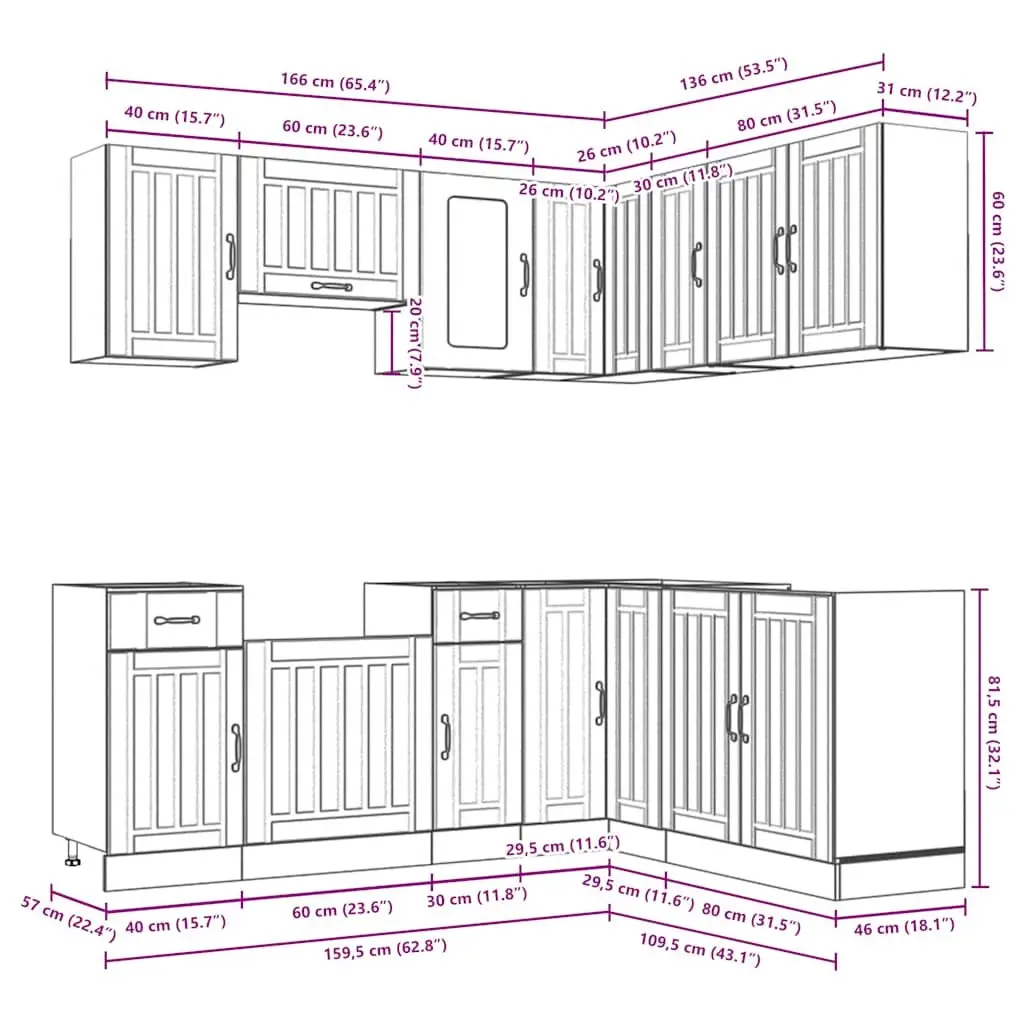 Kitchen Cabinet Set 11 Piece White Storage Furniture Engineered Wood Adjustable