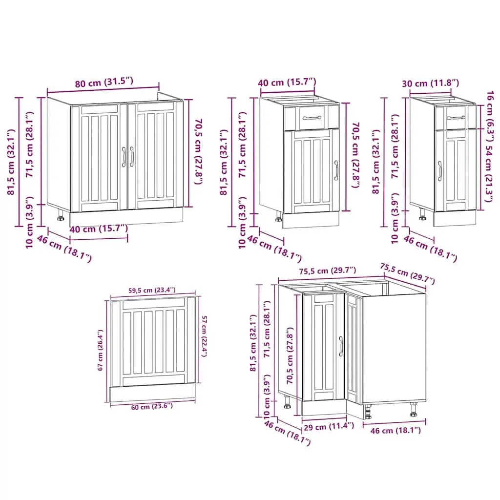 Kitchen Cabinet Set 11 Piece White Storage Furniture Engineered Wood Adjustable