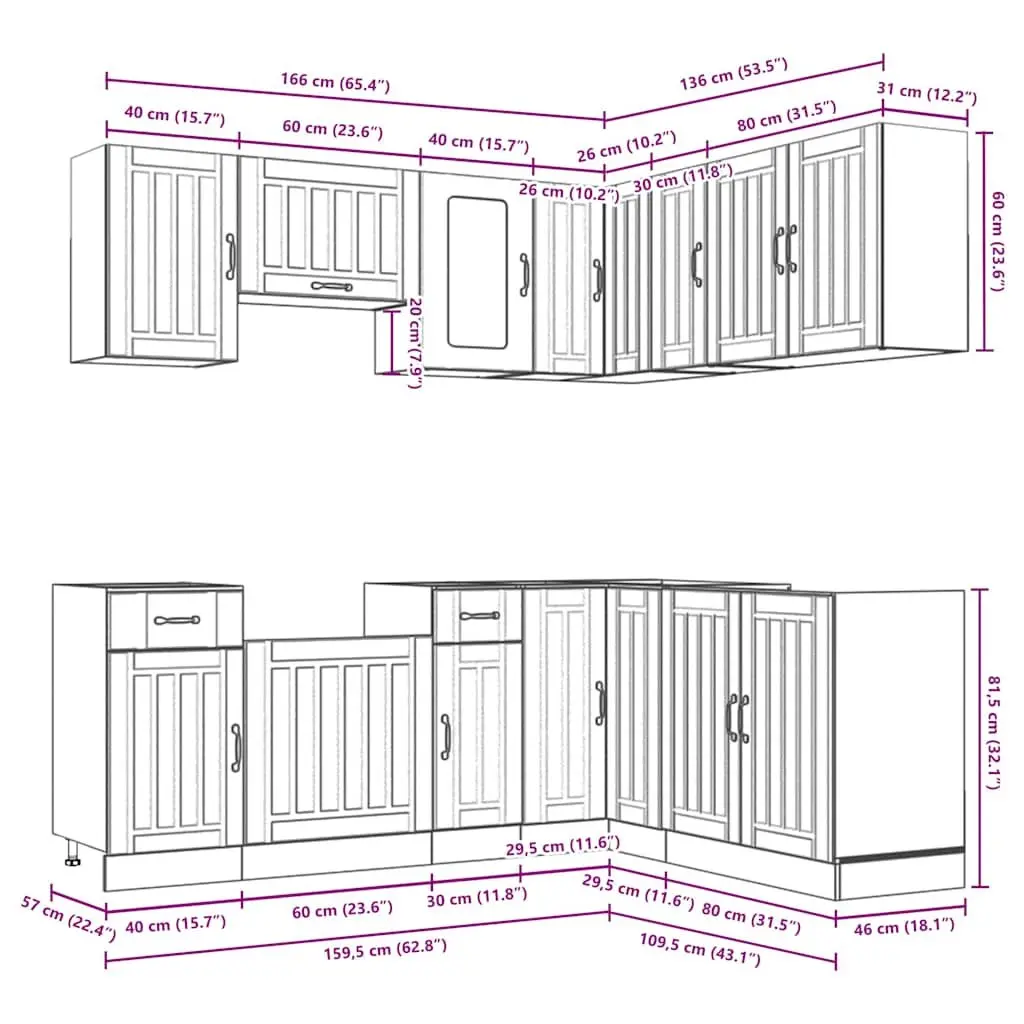 Kitchen Cabinet Set Engineered Wood 11 Piece White Storage Cupboard Furniture
