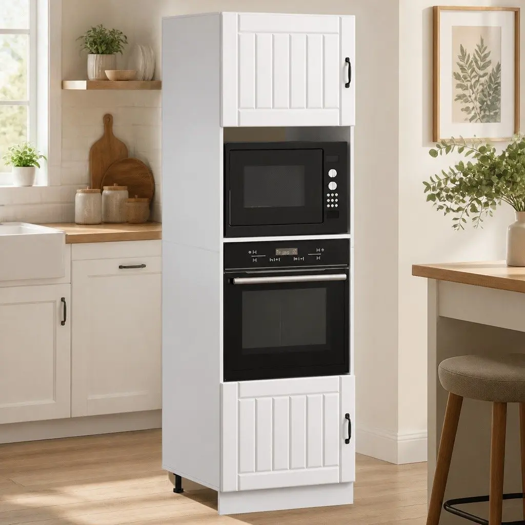White Engineered Wood Oven Cabinet Set