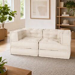 Modular Sofa Unit 2 pcs Cream 140 x 70 x 56 cm Fabric Lounge Indoor Outdoor